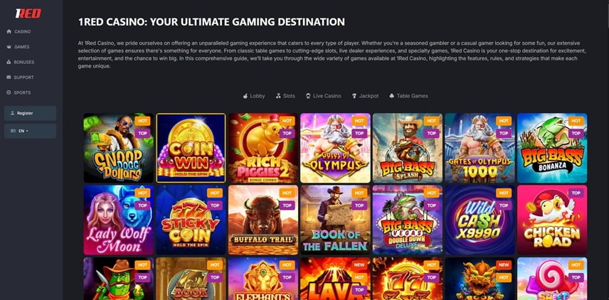 1RED Casino live
